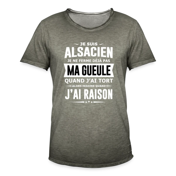 Alsacien Je Ferme Pas Ma Gueule sur T-shirt vintage Homme