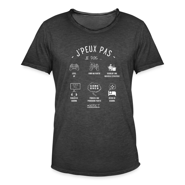 Humour Geek: 'J'peux pas, j'dois gamer' sur T-shirt vintage Homme