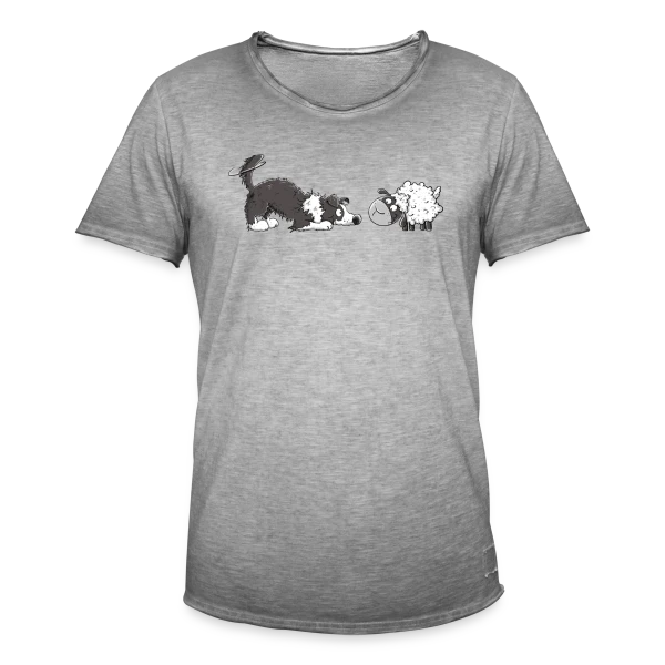Border Collie et son Mouton Rigolo - Humour Chien sur T-shirt vintage Homme
