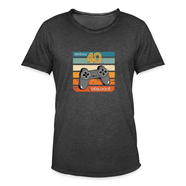 Anniversaire 40 Ans Gamer Niveau 40 Humour sur T-shirt vintage Homme