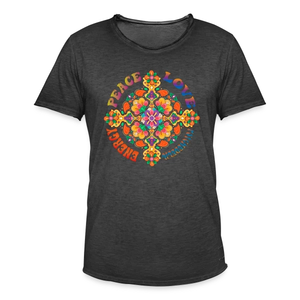 Mandala Psychédélique Peace Love sur T-shirt vintage Homme
