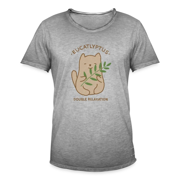 Eucalypchat : Douceur Féline et Eucalyptus sur T-shirt vintage Homme