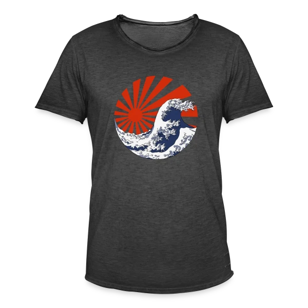 La Grande Vague de Kanagawa & Soleil Levant Yin-Yang sur T-shirt vintage Homme