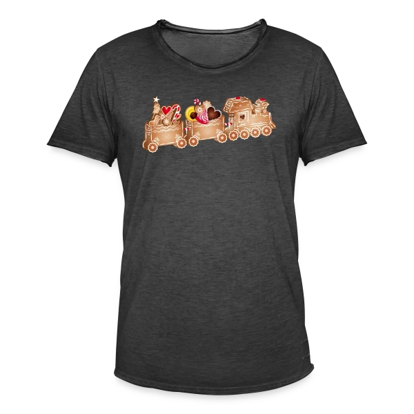Adorable Train de Pain d'Épices 3D pour Noël sur T-shirt vintage Homme