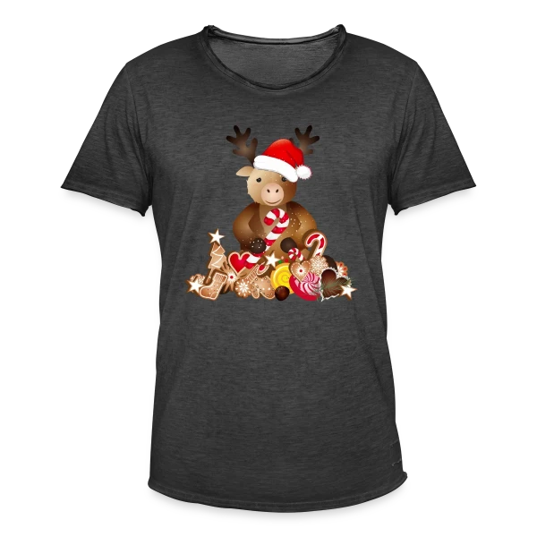 Renne de Noël Adorable avec Chapeau sur T-shirt vintage Homme