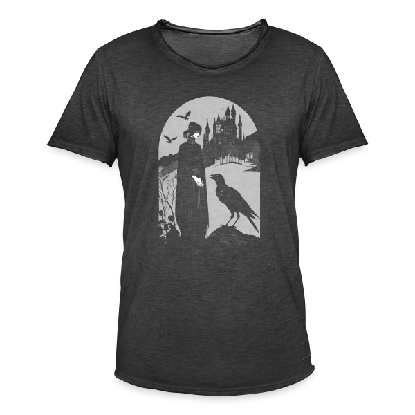 Corbeau et Château Gothique Mystérieux sur T-shirt vintage Homme