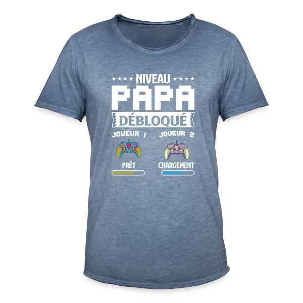 Niveau Papa Débloqué : T-shirt Futur Papa Gamer sur T-shirt vintage Homme
