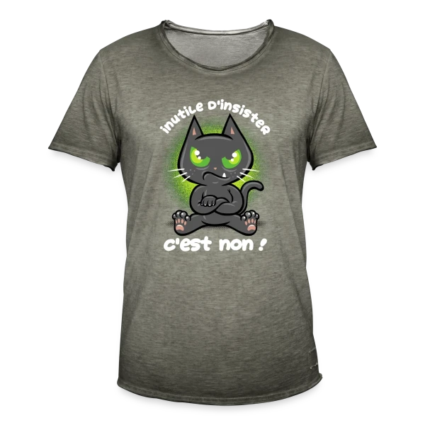 Chat Têtu : Non, et c'est tout ! sur T-shirt vintage Homme