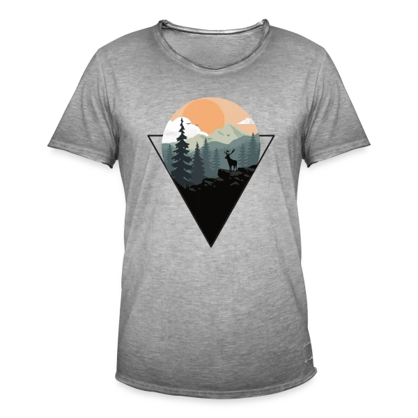 Paysage Montagne Cerf Géométrique sur T-shirt vintage Homme