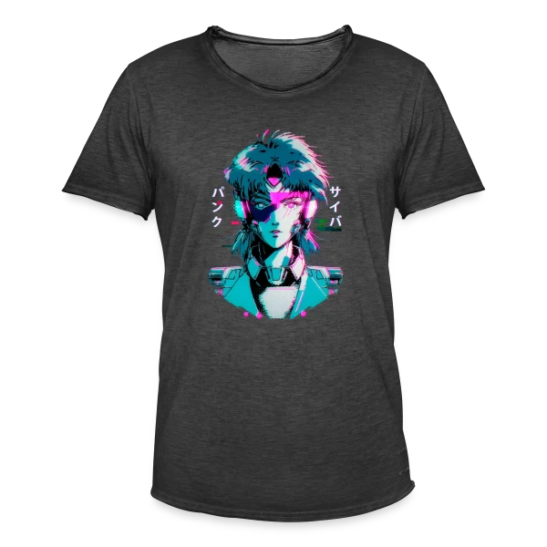Cyberpunk Anime Girl : Esthétique Glitch Années 80 sur T-shirt vintage Homme