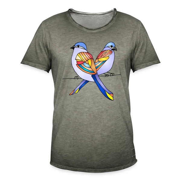 Duo Oiseaux Colorés sur T-shirt vintage Homme