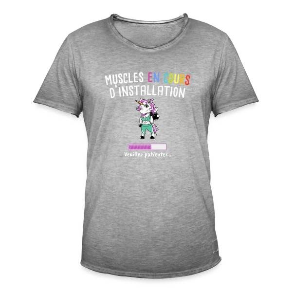Muscles en Cours : Licorne Fitness Humour - Cadeau Sportif sur T-shirt vintage Homme
