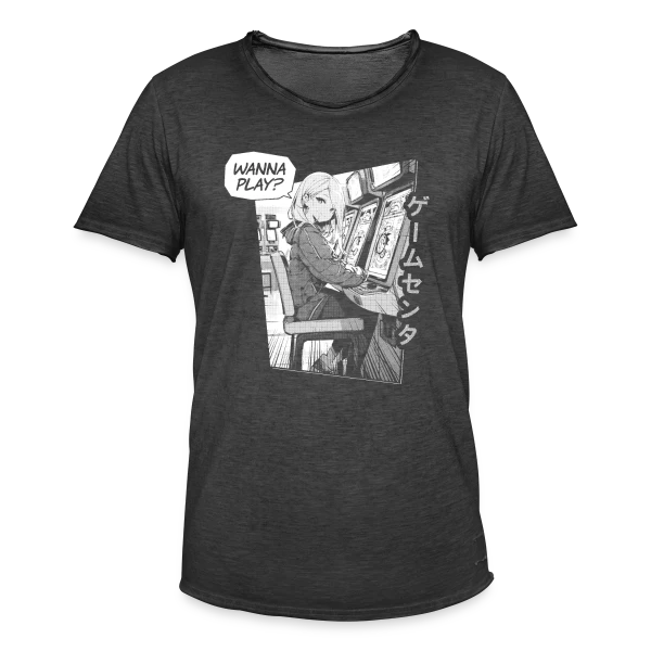 Fille Anime en Arcade Rétro - Wanna Play ? sur T-shirt vintage Homme