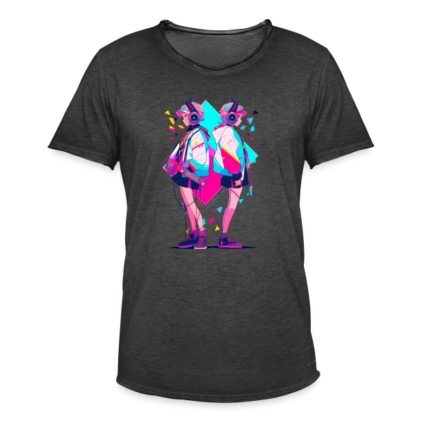 Jumelles Anime Rétro Neon 80s/90s Musique sur T-shirt vintage Homme