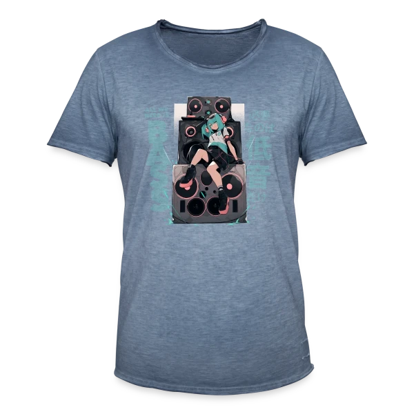 Fille Anime et Tour de Haut-parleurs - All We Need is Bass sur T-shirt vintage Homme