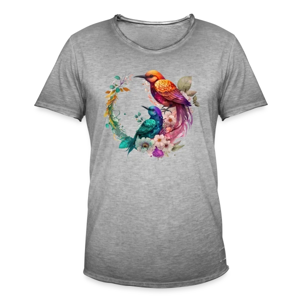 Oiseaux du Paradis Fleuris sur T-shirt vintage Homme