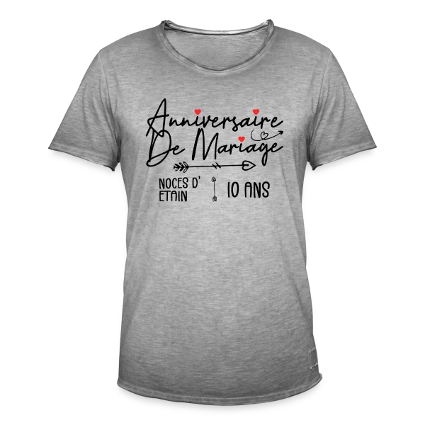 Anniversaire Mariage Noces Étain sur T-shirt vintage Homme