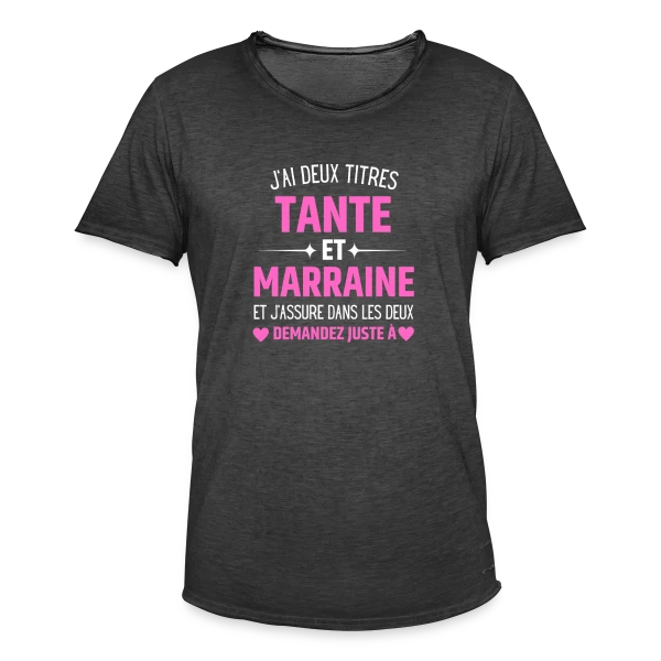 Tante et Marraine : Le T-shirt Humour Personnalisé avec les Prénoms des Enfants sur T-shirt vintage Homme