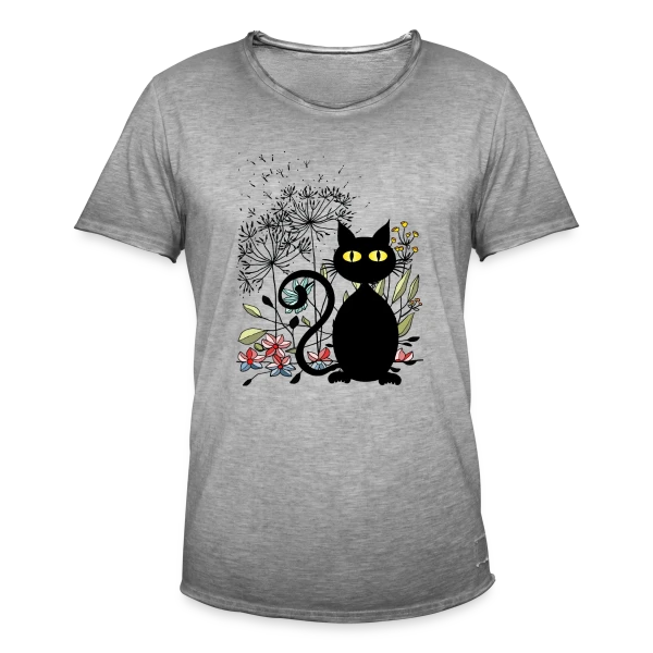 Chat Noir Fleuri sur T-shirt vintage Homme