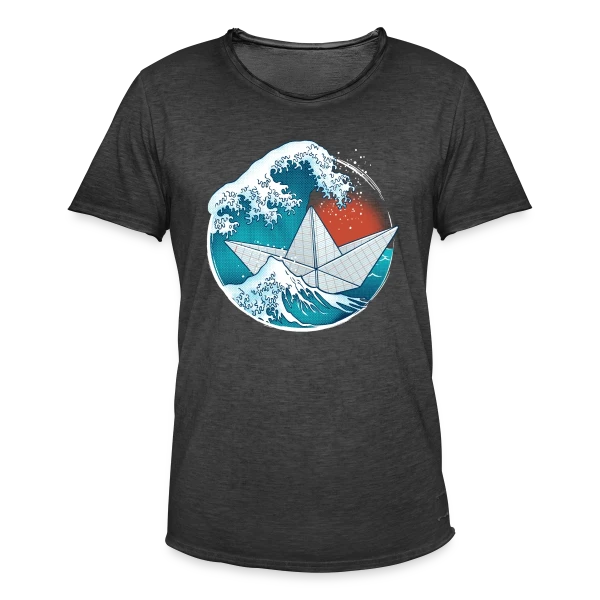 Bateau Origami dans la tempête sur T-shirt vintage Homme