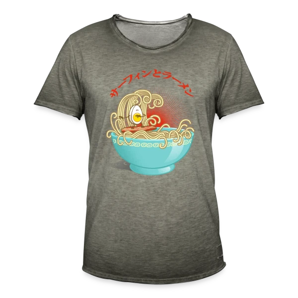 Surf & Ramens : L'Œuf glisse dans le bol sur T-shirt vintage Homme