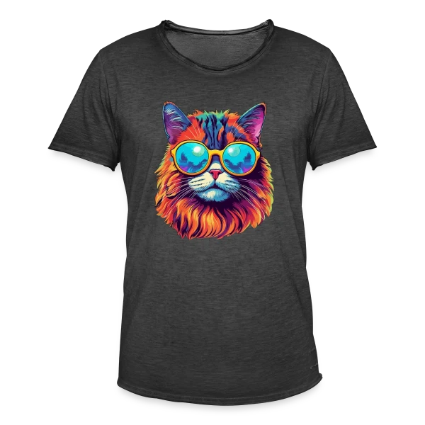 Chat Hippie Psychédélique sur T-shirt vintage Homme