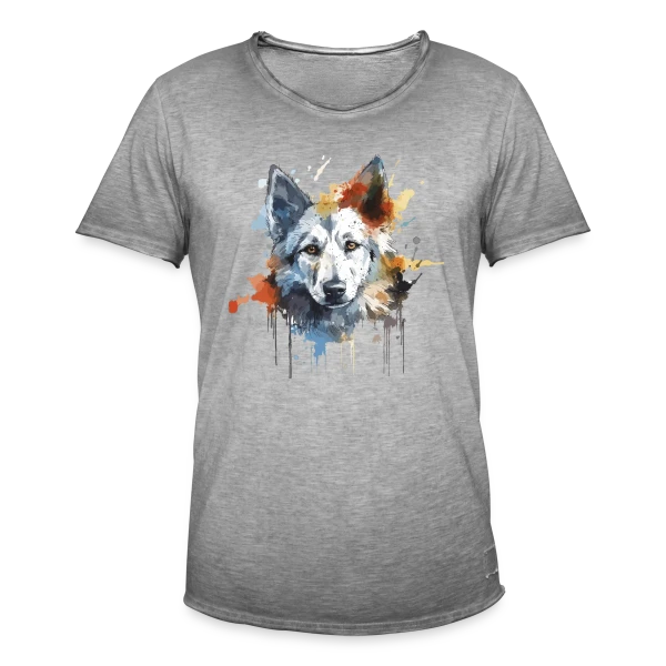 Loup Aquarelle Stylisé sur T-shirt vintage Homme