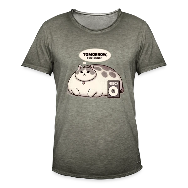 Le Chat Paresseux du Fitness : Demain, c'est sûr ! sur T-shirt vintage Homme