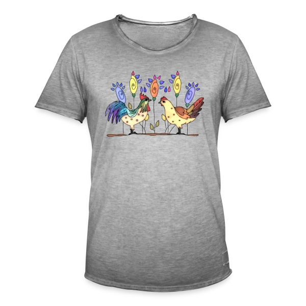 Duo Fermier Coq & Poule sur T-shirt vintage Homme