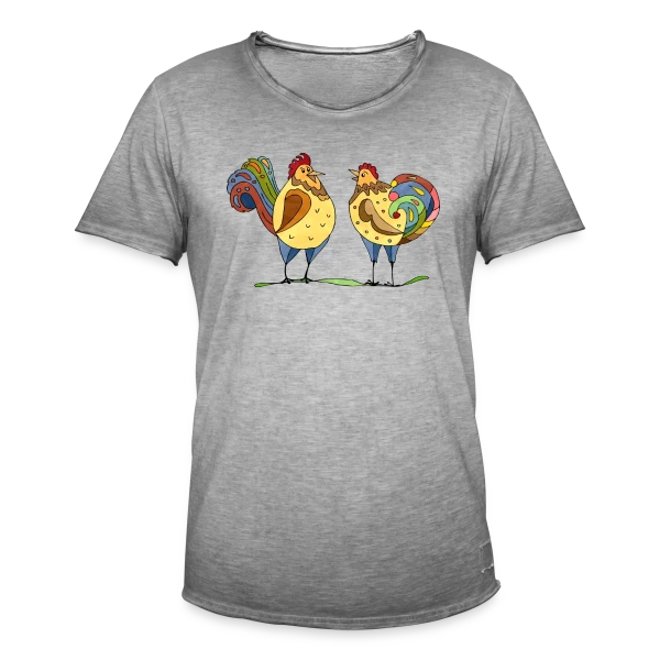 Duo Coq & Poule Champêtre sur T-shirt vintage Homme