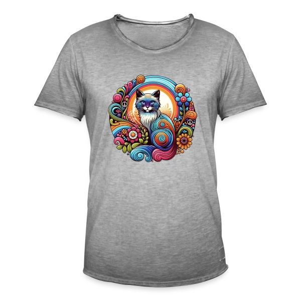 Chat Psychédélique Années 70 sur T-shirt vintage Homme