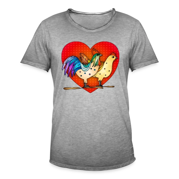 Duo Coq et Poule Champêtre sur T-shirt vintage Homme