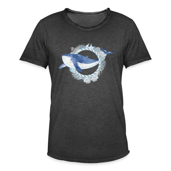 Baleine Bleue et Récif Corallien - Style Aquarelle sur T-shirt vintage Homme