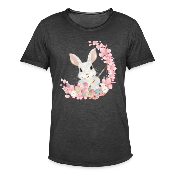 Lapin de Pâques Enchanteur: Fleurs et Pinceau Pastel sur T-shirt vintage Homme