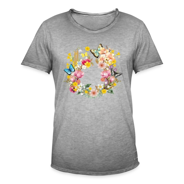 Éclosion Printanière : Fleurs et Papillons Colorés sur T-shirt vintage Homme