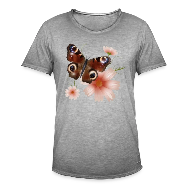 Papillon Paon-du-Jour Éclatant de Roses sur T-shirt vintage Homme