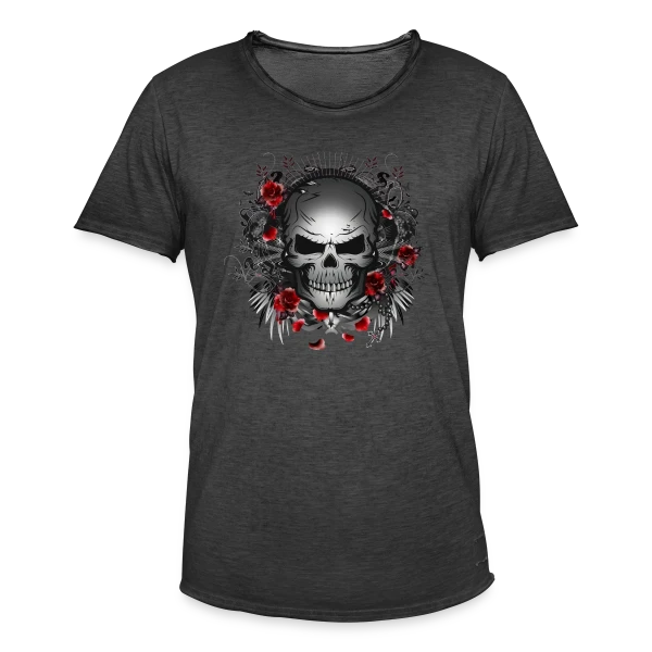 Crâne Gothique Mystique aux Roses Rouges sur T-shirt vintage Homme