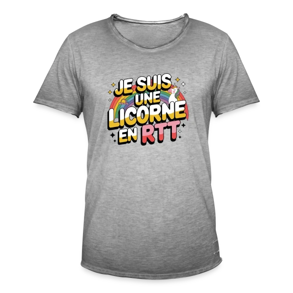 Licorne en RTT Arc-en-ciel sur T-shirt vintage Homme