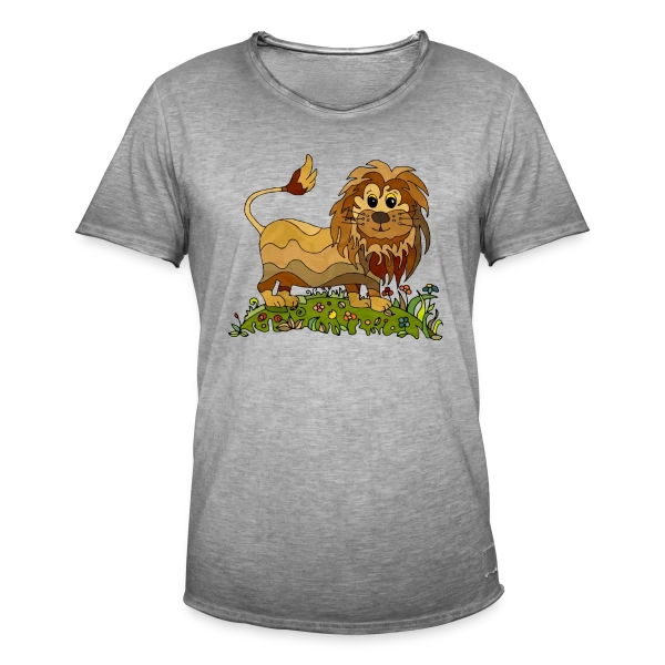 Lion Joyeux Prairie Fleurie sur T-shirt vintage Homme