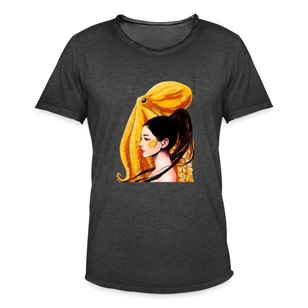 Poulpe aux Anneaux Jaunes Vifs sur T-shirt vintage Homme