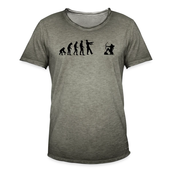 Évolution Humaine : Zombie vs Archer sur T-shirt vintage Homme