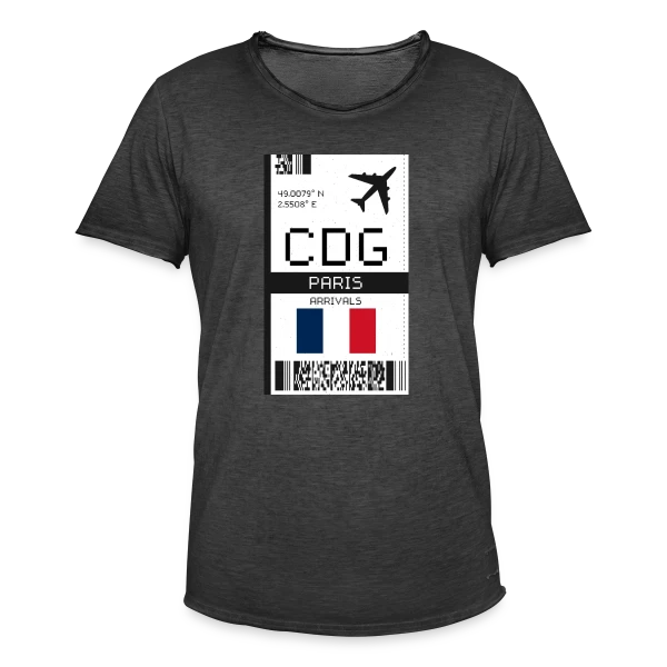 Billet d'Avion Paris CDG sur T-shirt vintage Homme