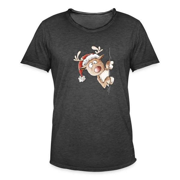 Renne Espiègle de Noël sur T-shirt vintage Homme