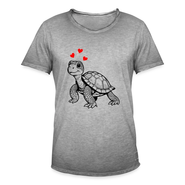 Tortue Mignonne et Cœurs Doux sur T-shirt vintage Homme