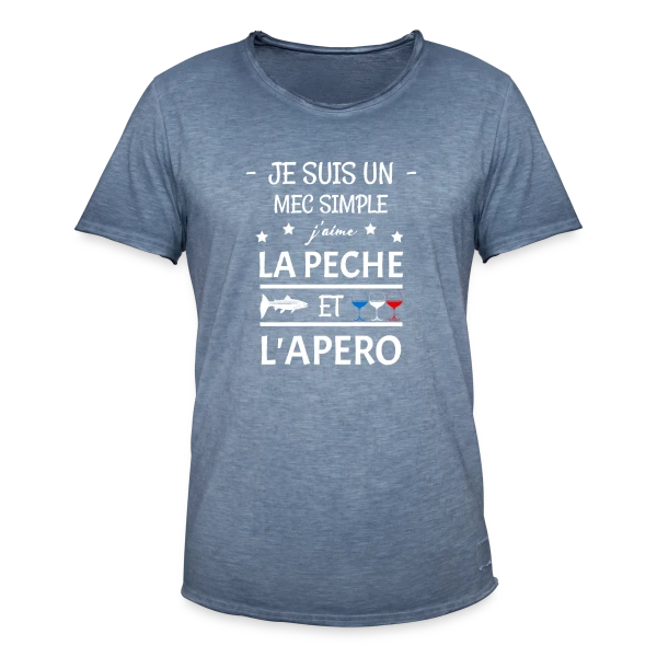 Je Suis Un Mec Simple : Pêche et Apéro sur T-shirt vintage Homme
