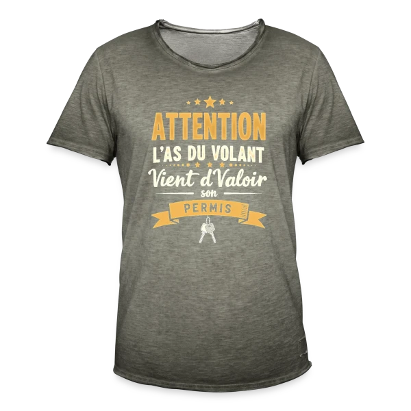 Humour Jeune Conducteur - Mon Permis en Poche sur T-shirt vintage Homme