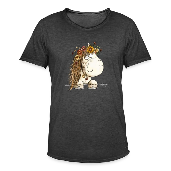 Cheval Adorable avec Couronne de Fleurs - Cartoon sur T-shirt vintage Homme