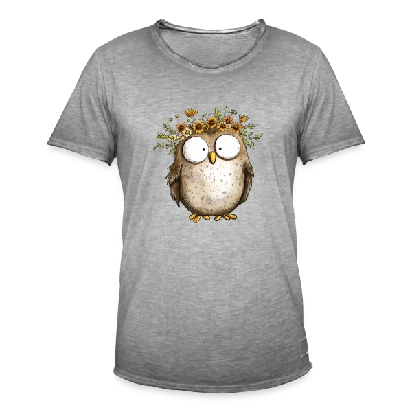 Hibou avec Couronne de Fleurs Sauvages - Style Cottagecore sur T-shirt vintage Homme