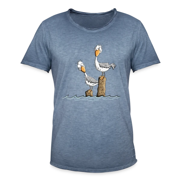 Mouettes drôles et mer du Nord sur T-shirt vintage Homme