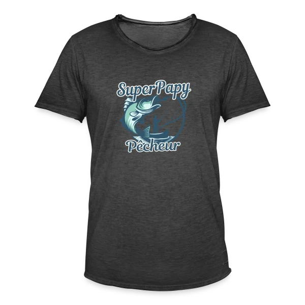Personnalisé 'Papy Pêcheur' avec Prénoms des Petits-Enfants sur T-shirt vintage Homme